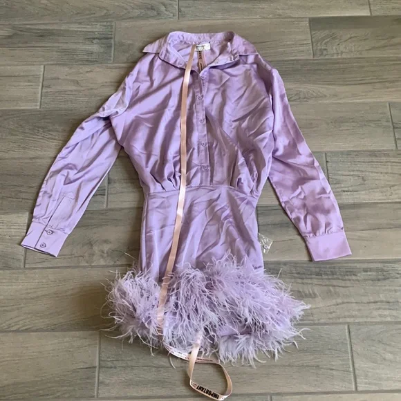 House of cb purple feather trim dress